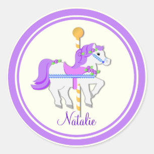 Sticker Rond Peint Pony Purple et Carousel Or