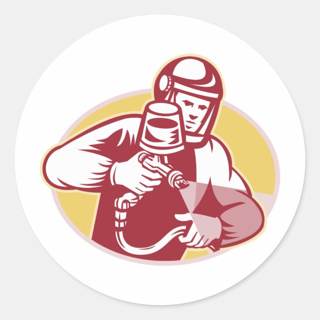 Sticker Rond Peintre Spray Pulvérisateur Peinture Rétro (Devant)