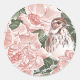 Sticker Rond Peinture à fleur de moelle et de roses roses roses