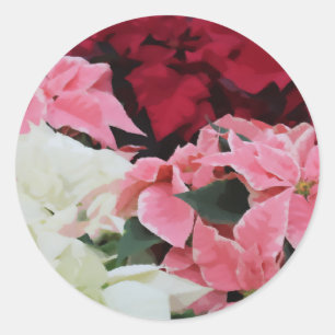 Sticker Rond Peinture à fleurs rouge blanc et rose d'hiver Poin