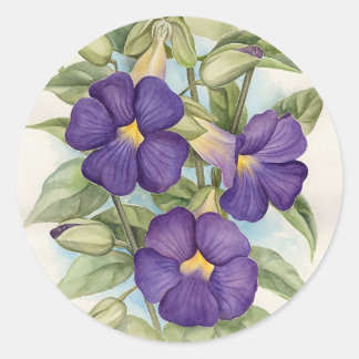 Sticker Rond Peinture à fleurs tropicales pourpres - Multi