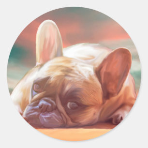 Sticker Rond Peinture à l'aquarelle de Bouldog français mignon