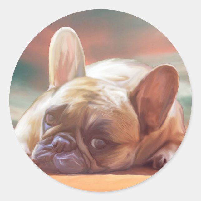 Sticker Rond Peinture à l'aquarelle de Bouldog français mignon (Devant)