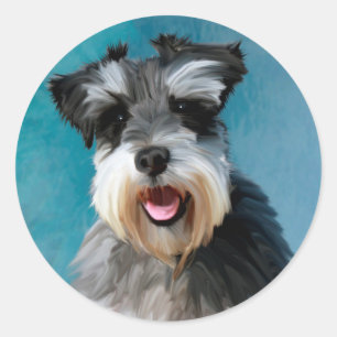 Sticker Rond Peinture à l'aquarelle de Schnauzer Nain