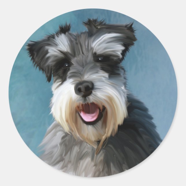 Sticker Rond Peinture à l'aquarelle de Schnauzer Nain (Devant)