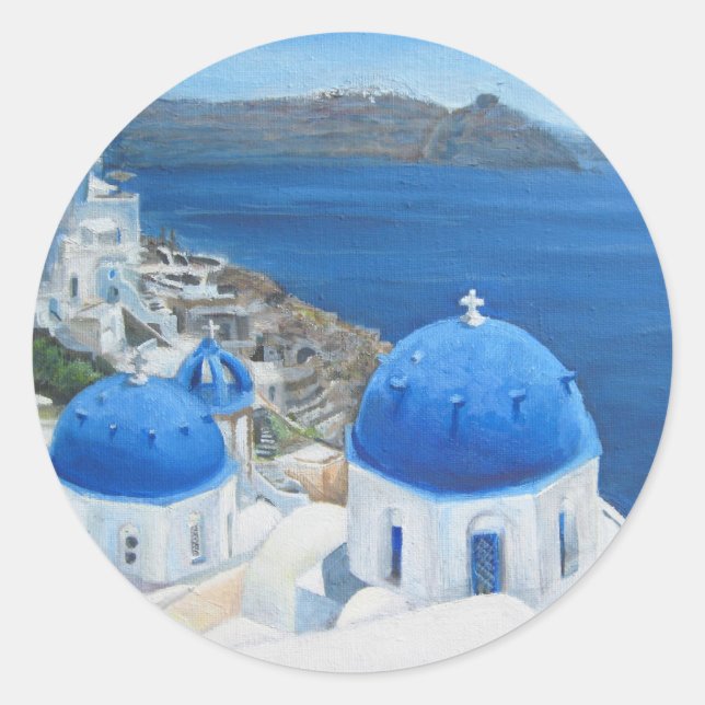 Sticker Rond Peinture à l'huile de Santorin Oia (Devant)