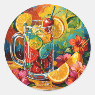 Sticker Rond Peinture à l'huile Impasto Cocktail d'été Tropical
