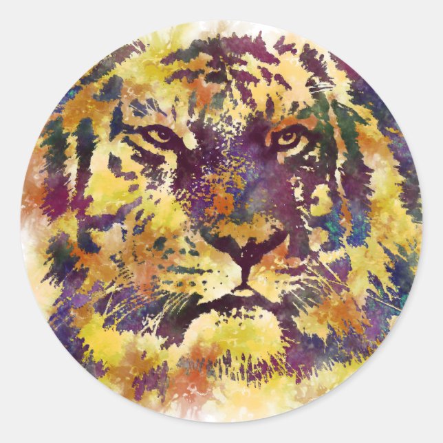 Sticker Rond Peinture Abstraite de Lion (Devant)