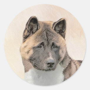 Sticker Rond Peinture Akita - Art Original de Chien Mignon