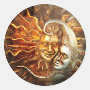 Sticker Rond Peinture : Amours lunaires solaires
