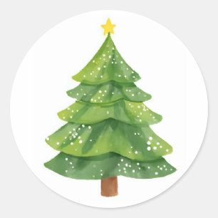 Sticker Rond Peinture aquarelle de l'arbre de Noël pour les fêt