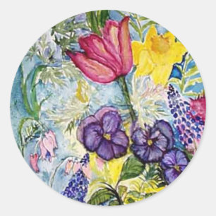 Sticker Rond Peinture aquarelle du jardin de printemps