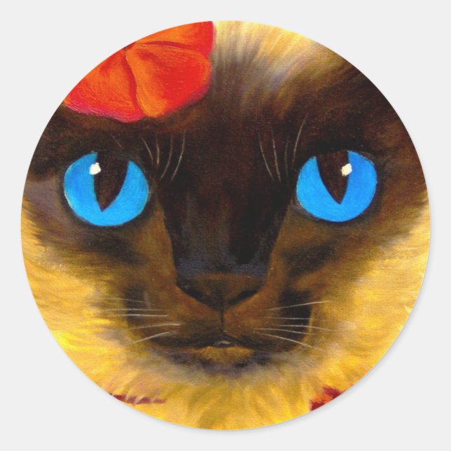 Sticker Rond Peinture Art Feline Chat Siamois - Multi (Devant)