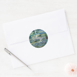 Sticker Rond Peinture artistique de Monet Nénuphar Monogramme I