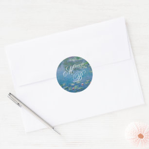 Sticker Rond Peinture artistique de Monet Nénuphar Monogramme I