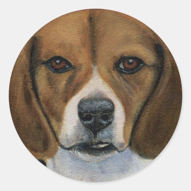 Sticker Rond Peinture beagle - Art de race de chien (Devant)