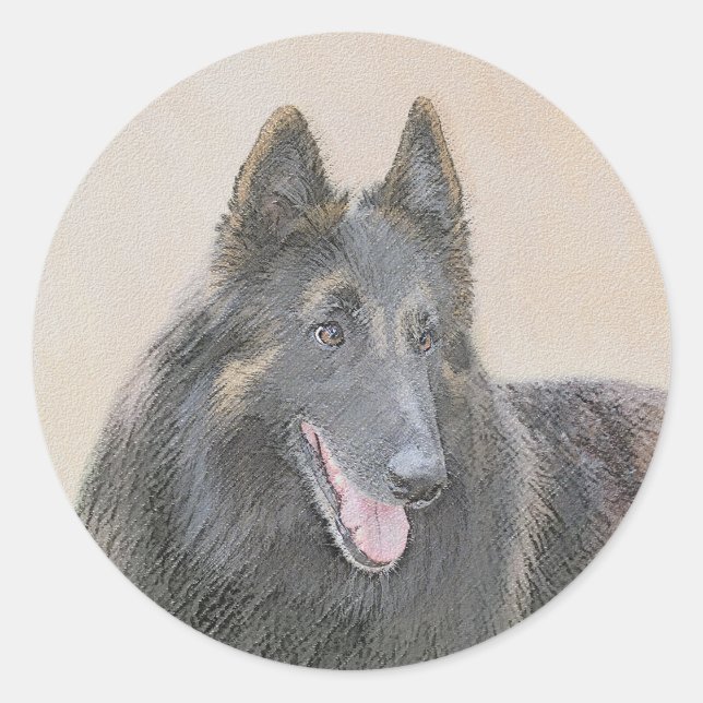 Sticker Rond Peinture belge Tervuren - Cute Original Chien Art (Devant)