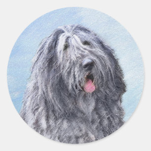 Sticker Rond Peinture Bergamasco Sheepdog - Chien original mign