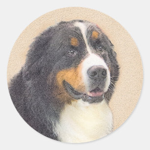 Sticker Rond Peinture bernoise de chien de montagne - Art origi