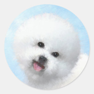Sticker Rond Peinture Bichon Frise - Cute Original Chien Art