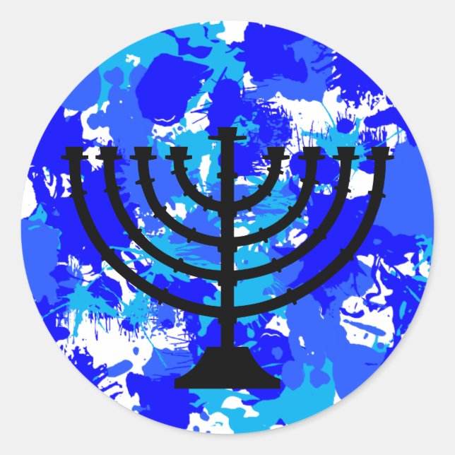 Sticker Rond Peinture bleue Menorah (Devant)