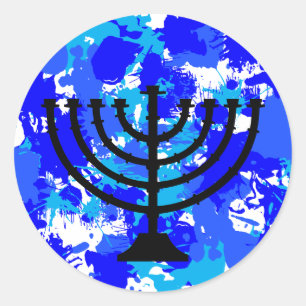Sticker Rond Peinture bleue Menorah