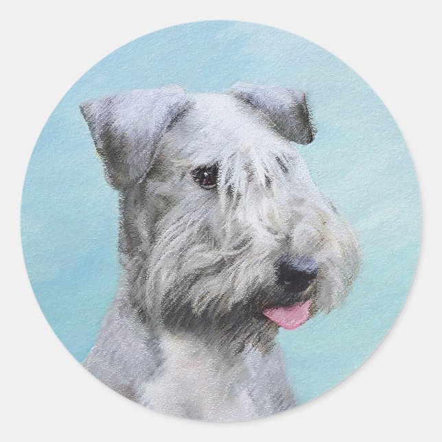Sticker Rond Peinture Cesky Terrier - Cute Original Chien Art (Devant)