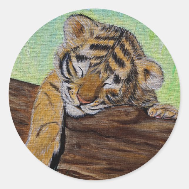 Sticker Rond Peinture Cute Sleeping Tiger Cub (Devant)