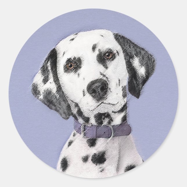 Sticker Rond Peinture Dalmatienne - Cute Original Chien Art (Devant)