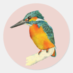 Sticker Rond Peinture d'aquarelle d'oiseau de martin-pêcheur