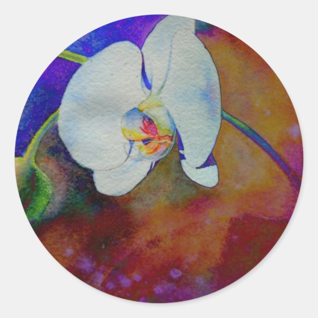 Sticker Rond Peinture d'aquarelle d'orchidée hawaïenne blanche (Devant)