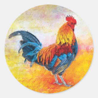 Sticker Rond Peinture d'Art numérique de coq coloré