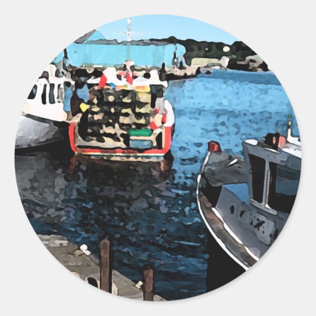 Sticker Rond Peinture de bateaux de pêche (Devant)