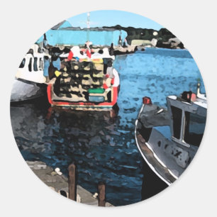 Sticker Rond Peinture de bateaux de pêche