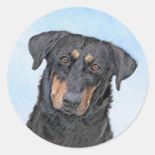 Sticker Rond Peinture de Beauceron - Cute Original Chien Art