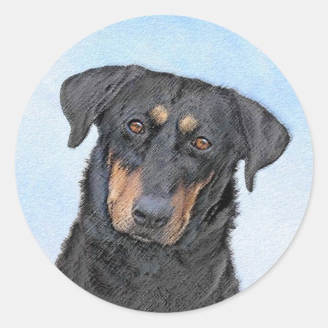 Sticker Rond Peinture de Beauceron - Cute Original Chien Art (Devant)