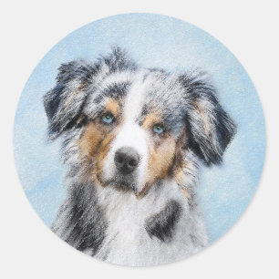 Sticker Rond Peinture de berger américaine miniature - Chien A
