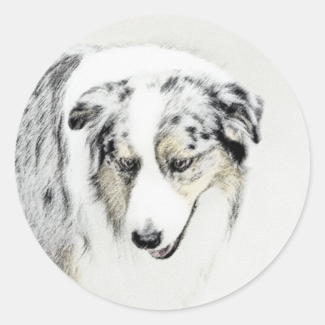 Sticker Rond Peinture de berger australien - Art original de ch (Devant)