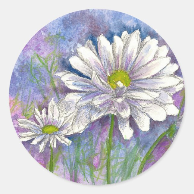 Sticker Rond Peinture de bouquet de marguerite (Devant)
