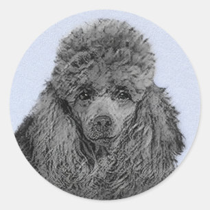 Sticker Rond Peinture de caniche Miniature Jouet noir Art origi