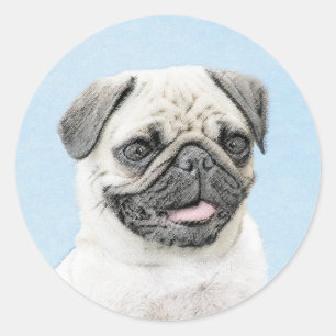 Sticker Rond Peinture de carlin - Joli art original de chien