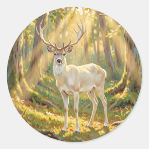 Sticker Rond Peinture de cerf majestueux de la forêt dorée