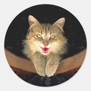 Sticker Rond Peinture de chat Mad - Cute Original Cat Art