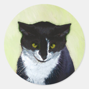 Sticker Rond Peinture de chat Tuxedo - Cute Original Cat Art