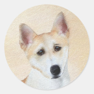 Sticker Rond Peinture de chien de Canaan - jolie art original d