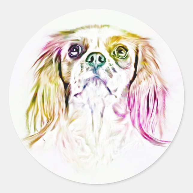 Sticker Rond Peinture de chien espagnol du roi Charles Cavalier (Devant)