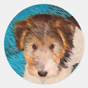 Sticker Rond Peinture de chiot Terrier Fox - Art de chien origi