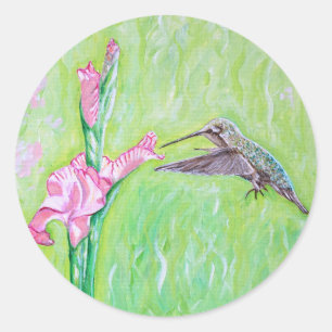 Sticker Rond Peinture de colibri et de gladioli