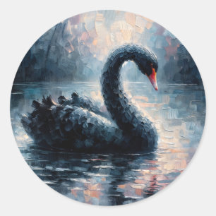 Sticker Rond Peinture de cygne noir nageant