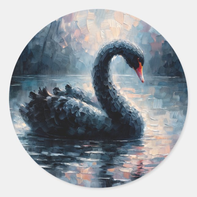 Sticker Rond Peinture de cygne noir nageant (Devant)
